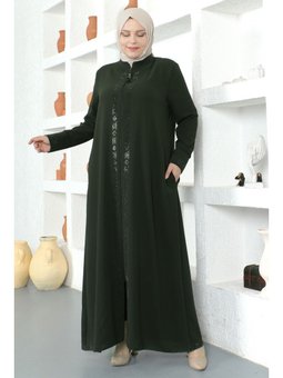 Pul İşlemeli Haki Ferace