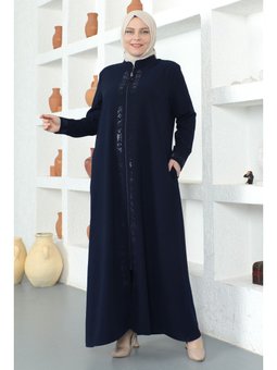 Pul İşlemeli Lacivert Ferace