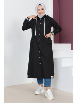 Ribanalı Siyah Trençkot