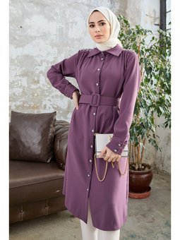 Kemerli Omuzu Taşlı Leylak Tunik