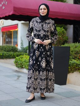 Desenli Siyah Elbise