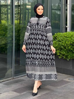 Desenli Siyah Elbise