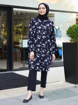 Desenli Siyah Tunik