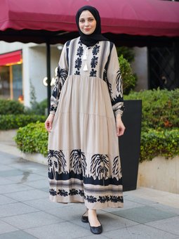 Desenli Vizon Elbise