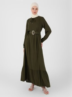 Kemer Detaylı Haki Elbise