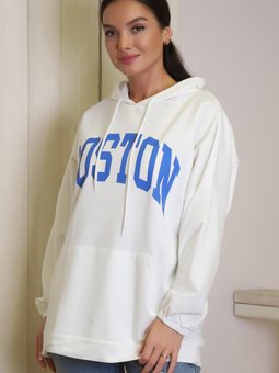 Ekru Uzun Kollu Kapüşonlu Sweatshirt