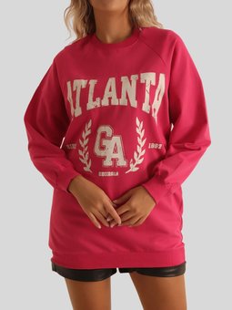 Fuşya Baskılı Bisiklet Yaka İki İplik Sweat