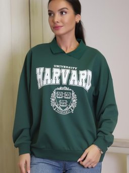 Haki Yakalı Uzun Kollu Sweatshirt