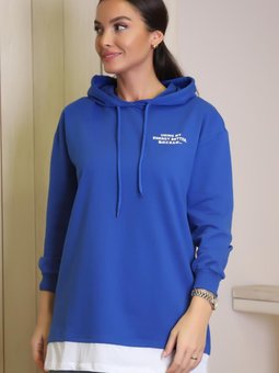 Saks Mavisi Kapüşonlu Uzun Kollu Sweatshirt