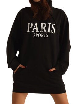 Siyah Kanguru Cepli Kapüşonlu Baskılı Sweat