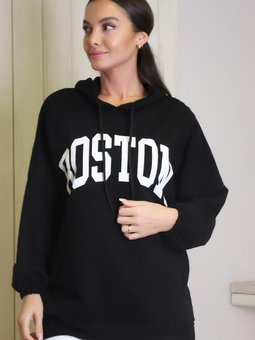Siyah Uzun Kollu Kapüşonlu Sweatshirt