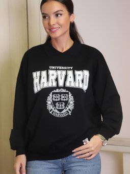 Siyah Yakalı Uzun Kollu Sweatshirt