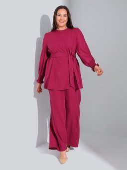 Bağlama Detaylı Büyük Beden Vişne Takım