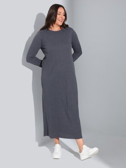 Büyük Beden Bisiklet Yaka Kaşkorse Antrasit Elbise