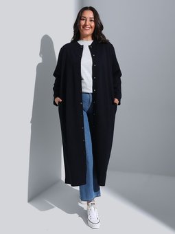 Büyük Beden Boydan Çıtçıt Düğmeli 2 İplik Örme Kap Lacivert