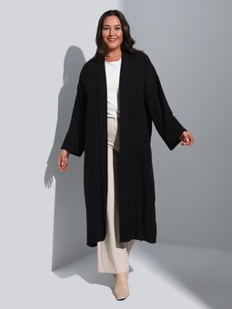 Büyük Beden Düz Renk Aerobin Abaya Siyah Ferace