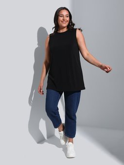 Büyük Beden Kolsuz Siyah Tunik