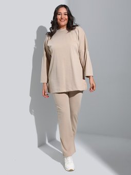 Büyük Beden Rahat Kesim Bej Tunik