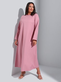 Büyük Beden Sade Gül Kurusu Elbise