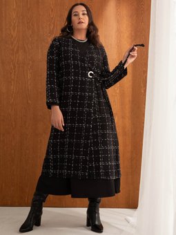 Desenli Büyük Beden Abaya Ferace Siyah