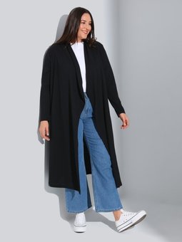 Dökümlü Salaş Büyük Beden Kaşkorse Siyah Hırka