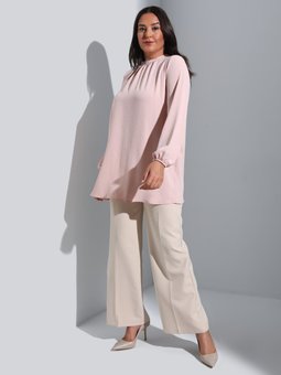 Gul Kurusu Kolları Lastikli Büyük Beden Tunik