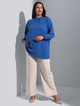 İndigo Kolları Lastikli Büyük Beden Tunik