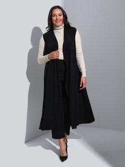 Siyah Büyük Beden Orme Kumas Yelek