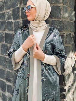 Çiçek Desenli Kadife Kimono Ceket 4785