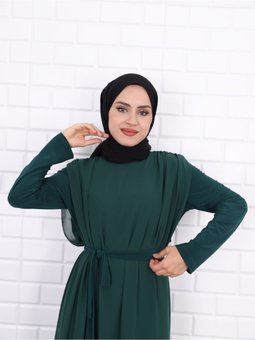 Şifon Seyyar Kemerli Uzun Tulum Elbise