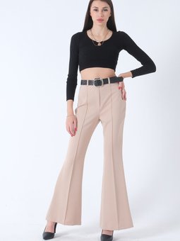 Bej Çima Dikişli İspanyol Pantolon