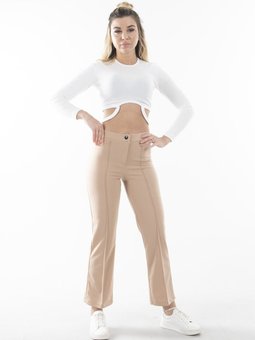 Bej Yüksek Bel Çima Dikişli Pantolon