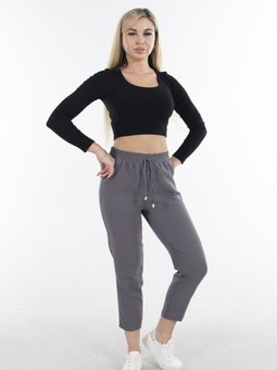 Gri Yüksek Bel Lastikli Pantolon