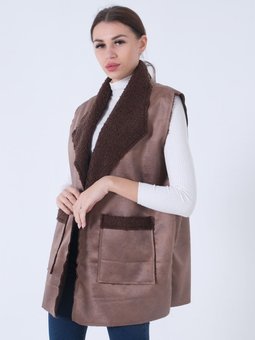 Kahve Süet İçi Tüylü Sıfır Kol Yelek