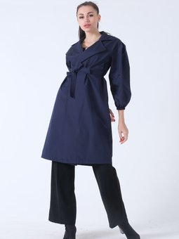 Lacivert Klasik Yaka Astarsız Trençkot