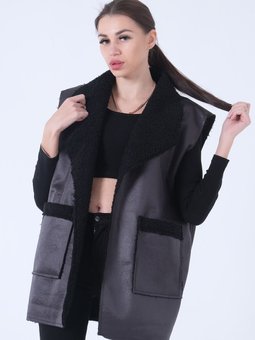 Siyah Süet İçi Tüylü Sıfır Kol Yelek