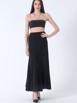 Siyah Ucu Parçalı Uzun Kloş Etek