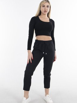 Siyah Yüksek Bel Lastikli Pantolon