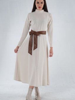 Taş Beli Kemerli Örme Elbise