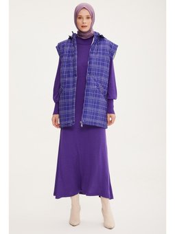 Baskılı Ve Kapitoneli Yelek Morcivert