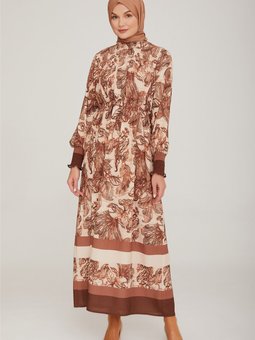 Desenli Elbise 22k9447 Kahverengi