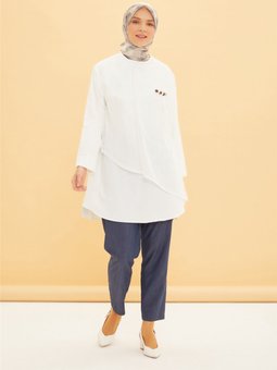 File Detaylı Tunik 22y4847 Beyaz