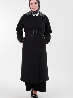 Trend Deri Yaka Detaylı Trençkot 23/24 Sonbahar Kış Yeni Sezon Modaayka