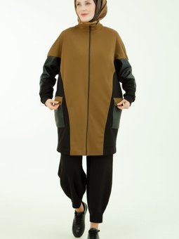 Spor Fermuarlı Cep Detaylı Deri Garnili Tunik Ve Pantolonlu İkili Takım 23kt634