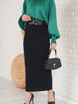 Bel Lastikli Likralı Kalem Etek Siyah