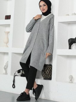 2446 Uzun Triko Hırka Gri
