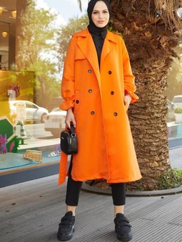 61319 Kruvaze Trençkot Oranj