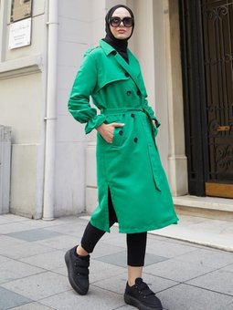 61319 Kruvaze Trençkot Yeşil