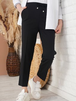 Ip Detaylı Beli Lastikli Büyük Beden Dar Paça Pantolon