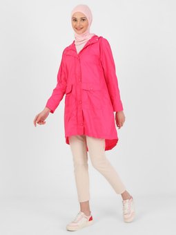 Kapüşonlu Cep Detaylı Fuşya Trençkot